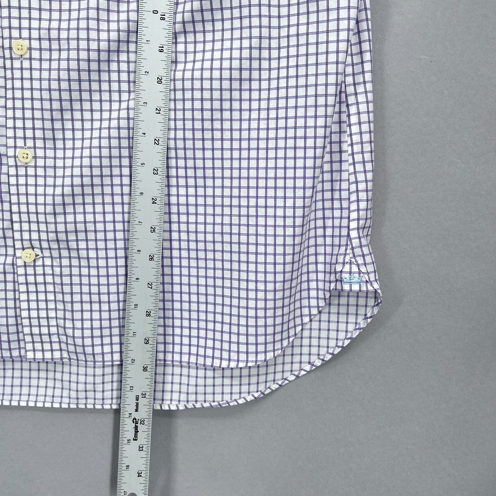 Peter Millar Dress Shirt Mens 17 Long Purple Grid Check Button Up Nanoluxe Dress - Picture 8 of 14